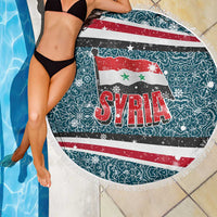 Syria Christmas Beach Blanket with National Flag Motif, Coat of Arms Eagle, and Festive Snowflake Pattern - Wonder Print Shop