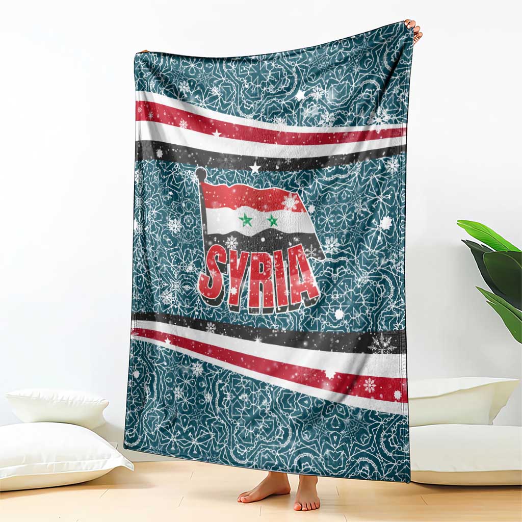 Syria Christmas Blanket with National Flag Motif, Coat of Arms Eagle, and Festive Snowflake Pattern - Wonder Print Shop