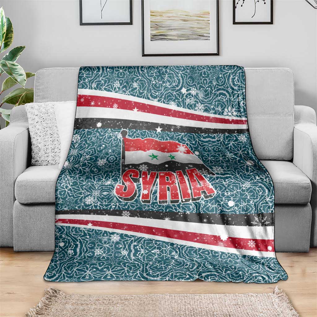 Syria Christmas Blanket with National Flag Motif, Coat of Arms Eagle, and Festive Snowflake Pattern - Wonder Print Shop