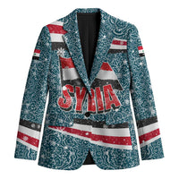 Syria Christmas Blazer with National Flag Motif, Coat of Arms Eagle, and Festive Snowflake Pattern - Wonder Print Shop