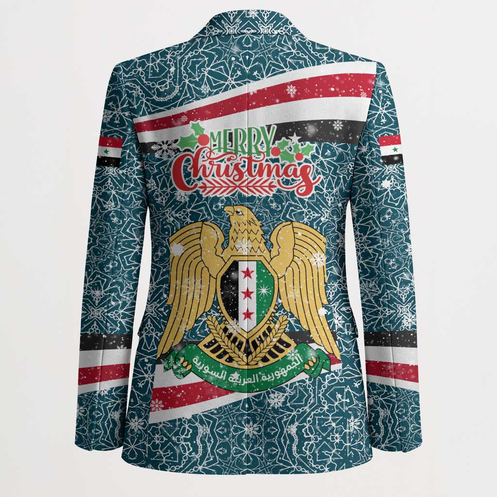 Syria Christmas Blazer with National Flag Motif, Coat of Arms Eagle, and Festive Snowflake Pattern - Wonder Print Shop