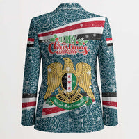 Syria Christmas Blazer with National Flag Motif, Coat of Arms Eagle, and Festive Snowflake Pattern - Wonder Print Shop