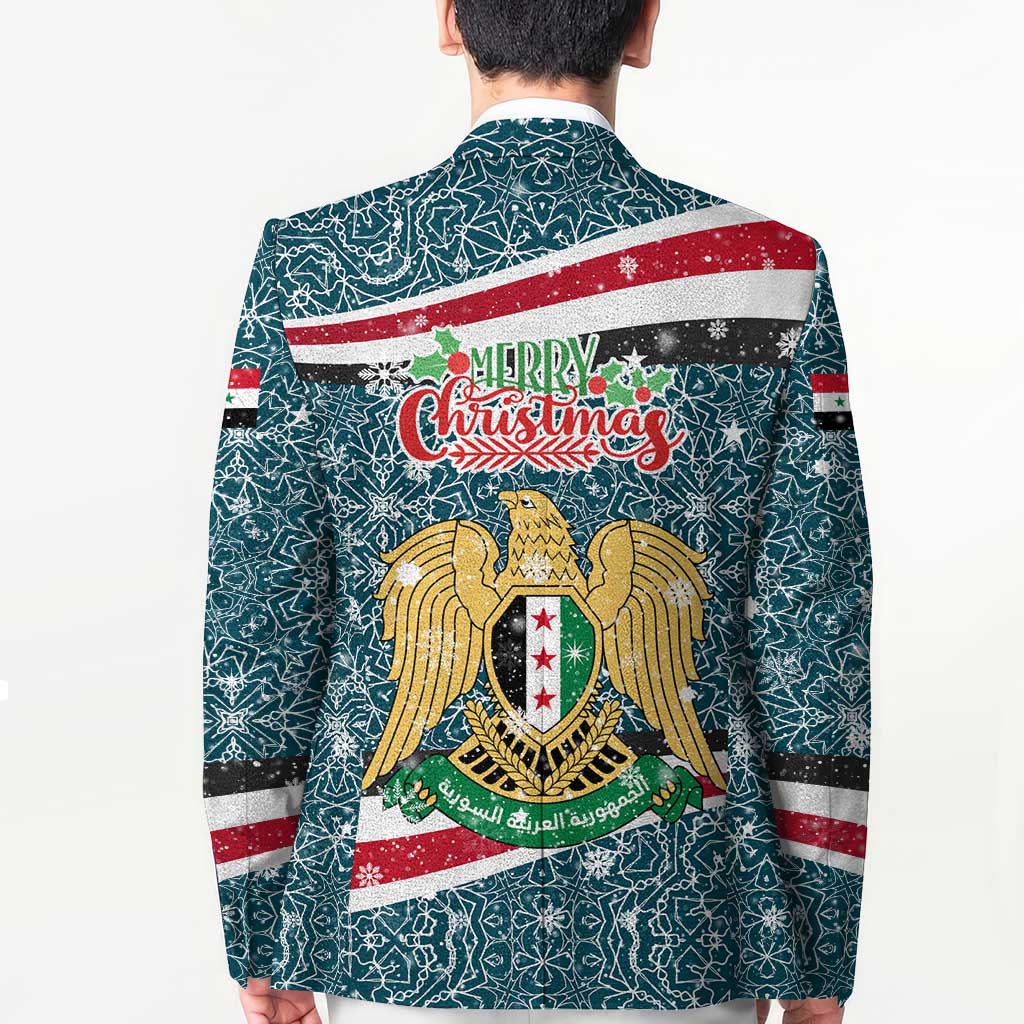 Syria Christmas Blazer with National Flag Motif, Coat of Arms Eagle, and Festive Snowflake Pattern - Wonder Print Shop