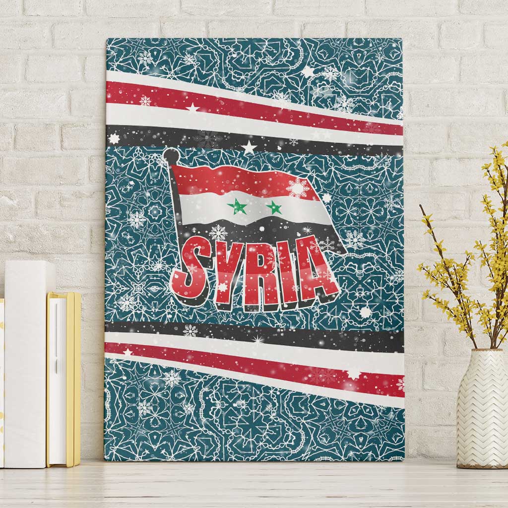 Syria Christmas Canvas Wall Art with National Flag Motif, Coat of Arms Eagle, and Festive Snowflake Pattern - Wonder Print Shop