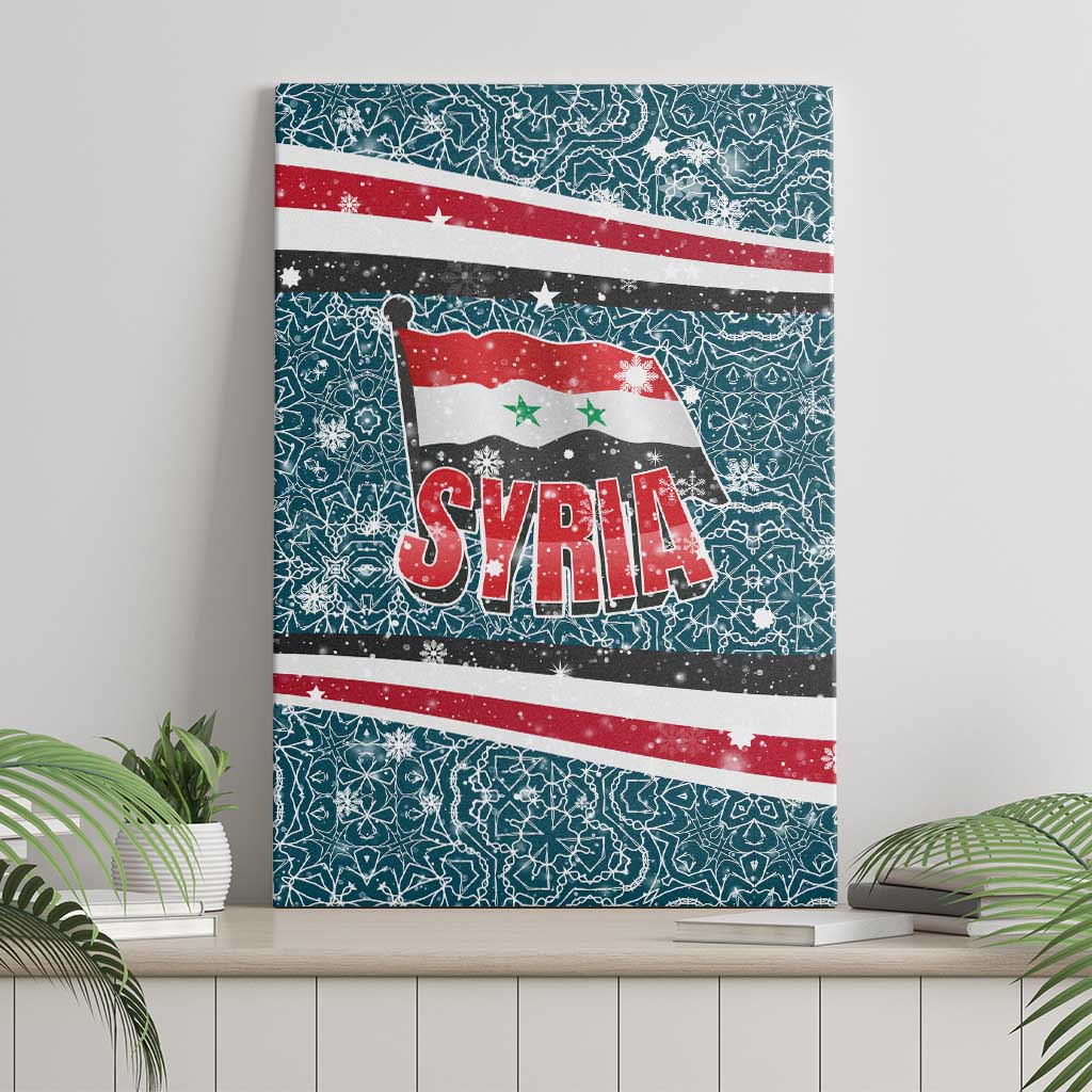 Syria Christmas Canvas Wall Art with National Flag Motif, Coat of Arms Eagle, and Festive Snowflake Pattern - Wonder Print Shop