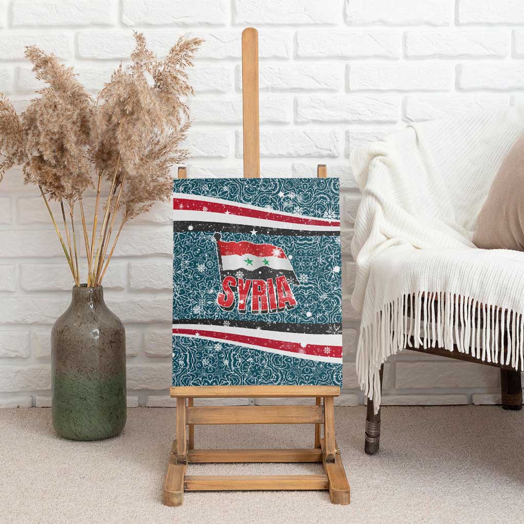 Syria Christmas Canvas Wall Art with National Flag Motif, Coat of Arms Eagle, and Festive Snowflake Pattern - Wonder Print Shop