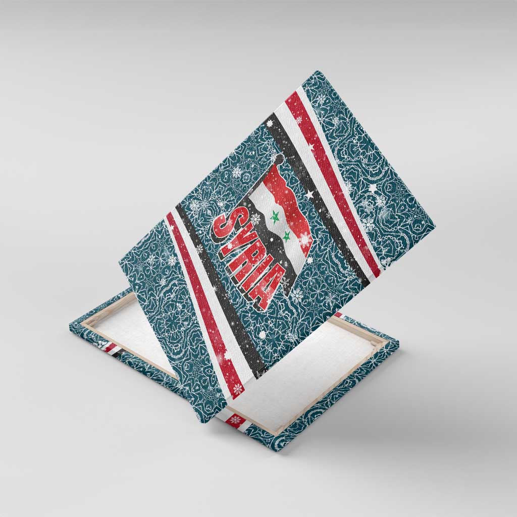 Syria Christmas Canvas Wall Art with National Flag Motif, Coat of Arms Eagle, and Festive Snowflake Pattern - Wonder Print Shop