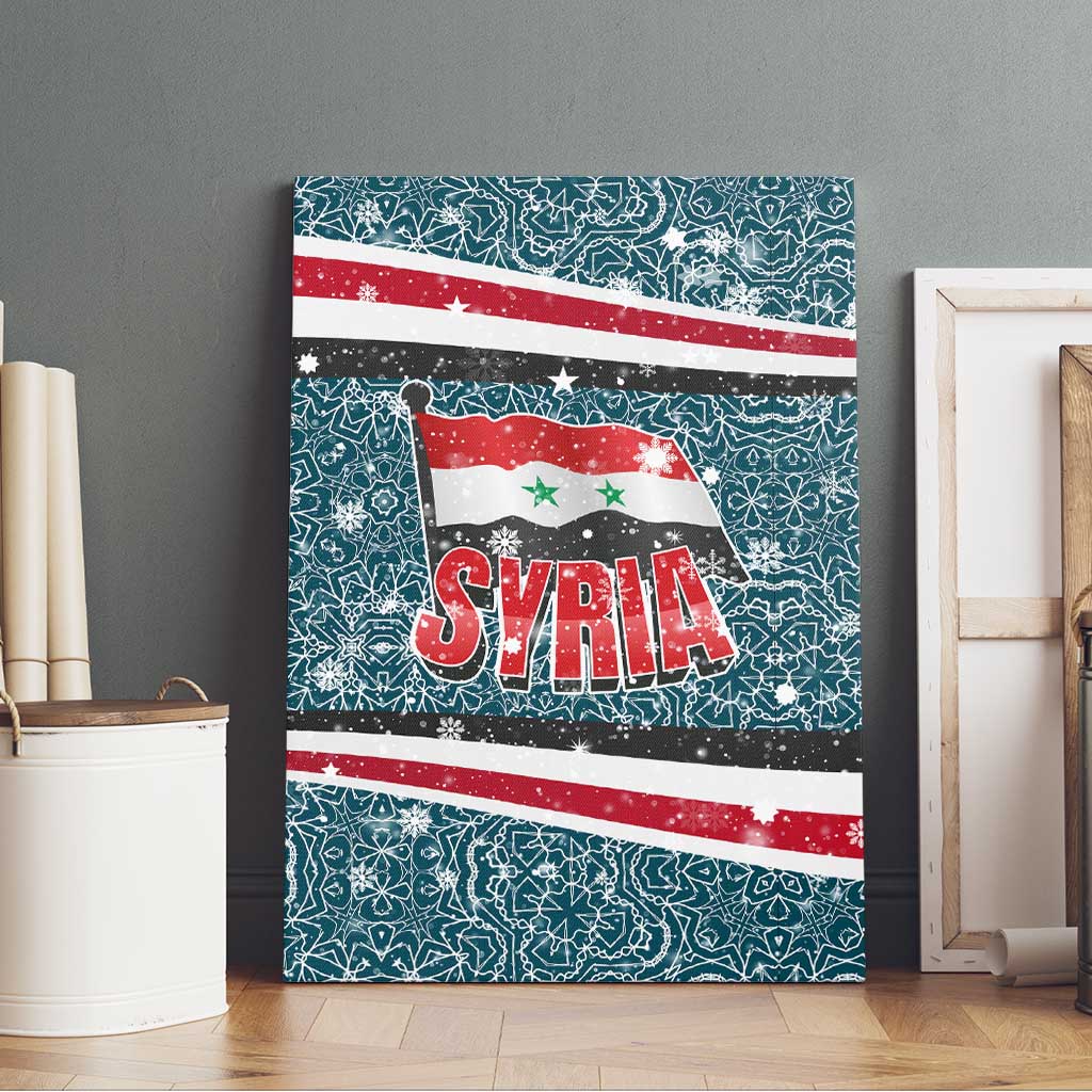 Syria Christmas Canvas Wall Art with National Flag Motif, Coat of Arms Eagle, and Festive Snowflake Pattern - Wonder Print Shop