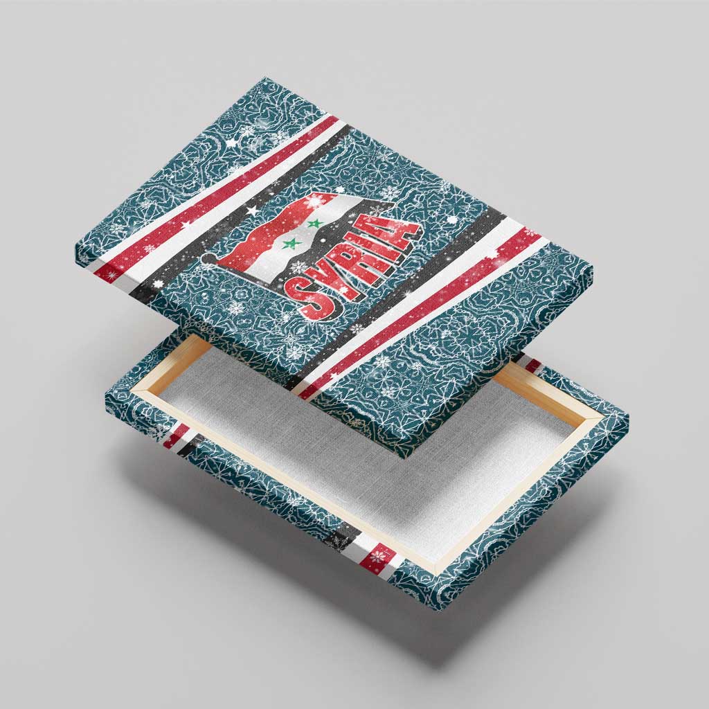 Syria Christmas Canvas Wall Art with National Flag Motif, Coat of Arms Eagle, and Festive Snowflake Pattern - Wonder Print Shop