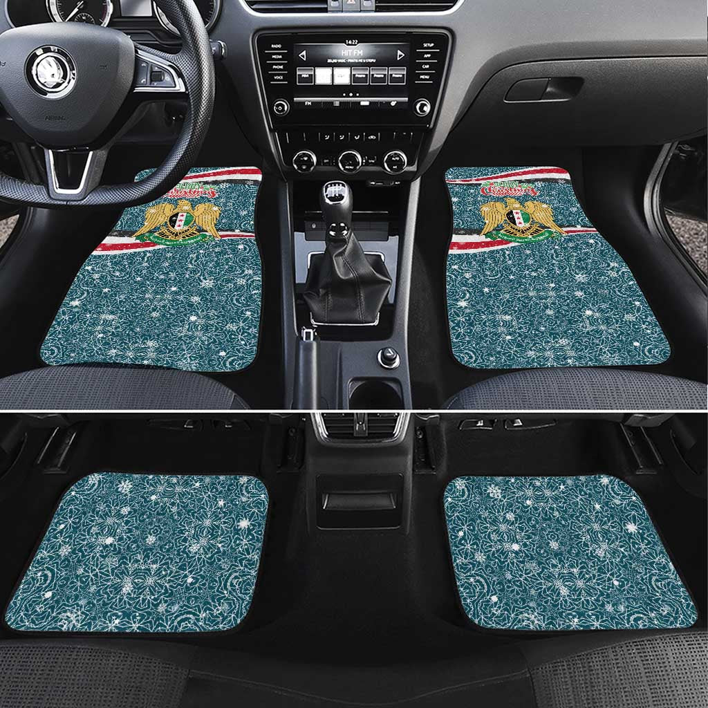 Syria Christmas Car Mats with National Flag Motif, Coat of Arms Eagle, and Festive Snowflake Pattern - Wonder Print Shop