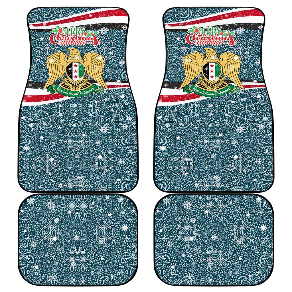Syria Christmas Car Mats with National Flag Motif, Coat of Arms Eagle, and Festive Snowflake Pattern - Wonder Print Shop