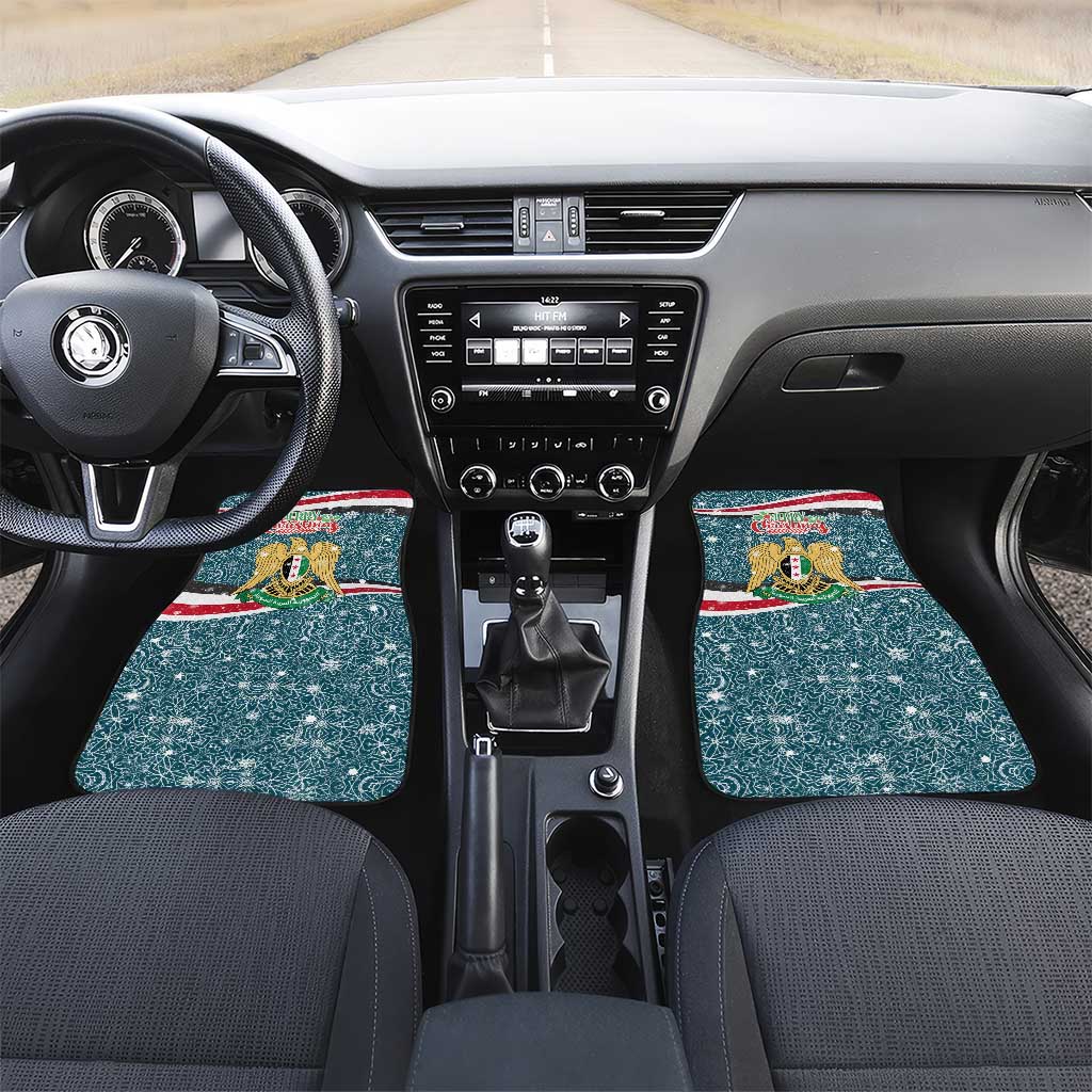 Syria Christmas Car Mats with National Flag Motif, Coat of Arms Eagle, and Festive Snowflake Pattern - Wonder Print Shop