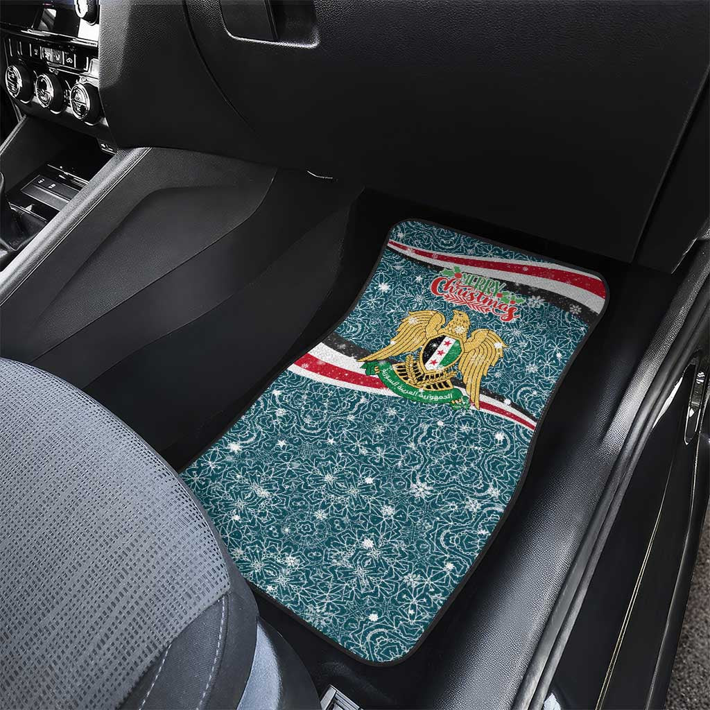 Syria Christmas Car Mats with National Flag Motif, Coat of Arms Eagle, and Festive Snowflake Pattern - Wonder Print Shop