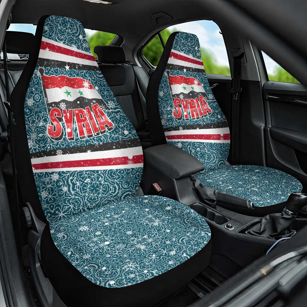 Syria Christmas Car Seat Cover with National Flag Motif, Coat of Arms Eagle, and Festive Snowflake Pattern - Wonder Print Shop