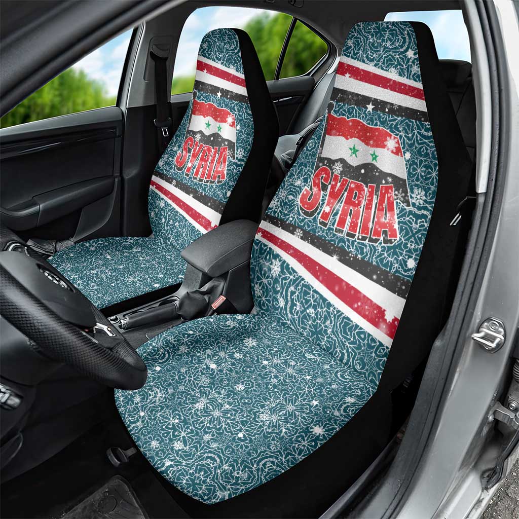 Syria Christmas Car Seat Cover with National Flag Motif, Coat of Arms Eagle, and Festive Snowflake Pattern - Wonder Print Shop