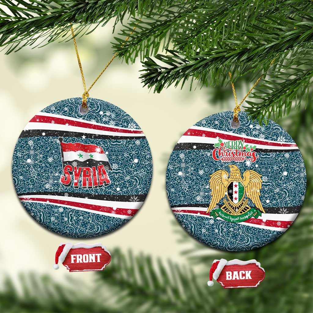 Syria Christmas Ceramic Ornament with National Flag Motif, Coat of Arms Eagle, and Festive Snowflake Pattern - Wonder Print Shop
