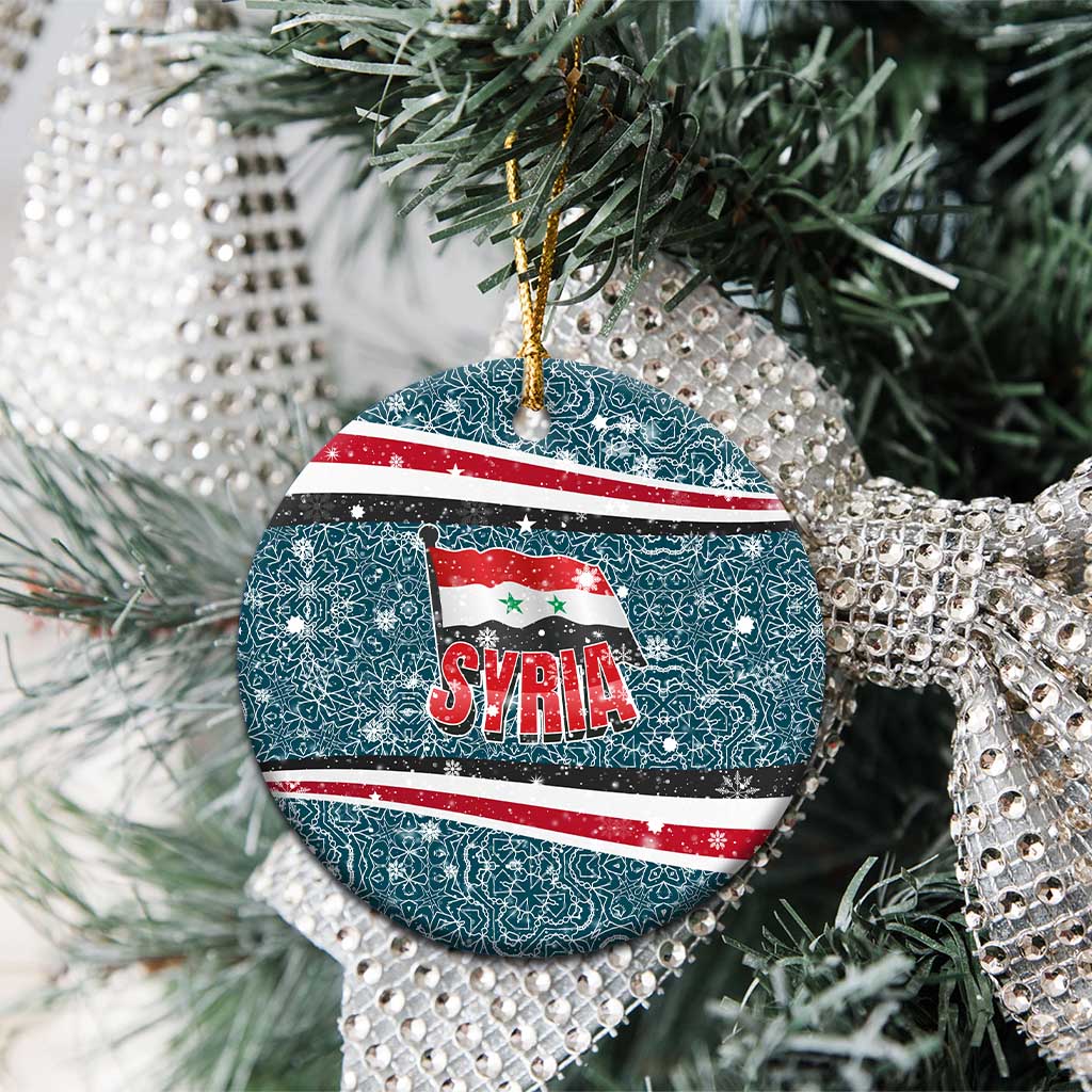 Syria Christmas Ceramic Ornament with National Flag Motif, Coat of Arms Eagle, and Festive Snowflake Pattern - Wonder Print Shop