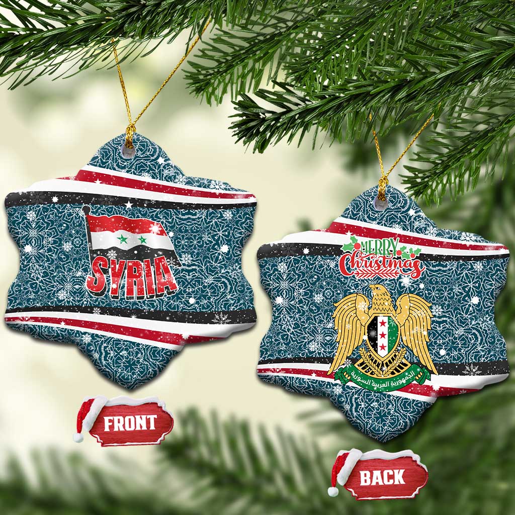Syria Christmas Ceramic Ornament with National Flag Motif, Coat of Arms Eagle, and Festive Snowflake Pattern - Wonder Print Shop