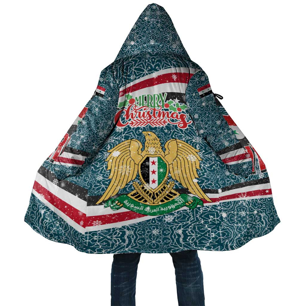 Syria Christmas Cloak with National Flag Motif, Coat of Arms Eagle, and Festive Snowflake Pattern - Wonder Print Shop
