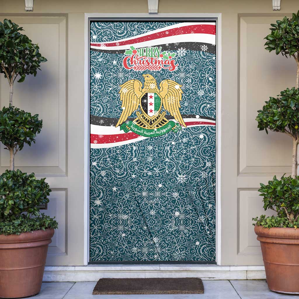 Syria Christmas Door Cover with National Flag Motif, Coat of Arms Eagle, and Festive Snowflake Pattern - Wonder Print Shop