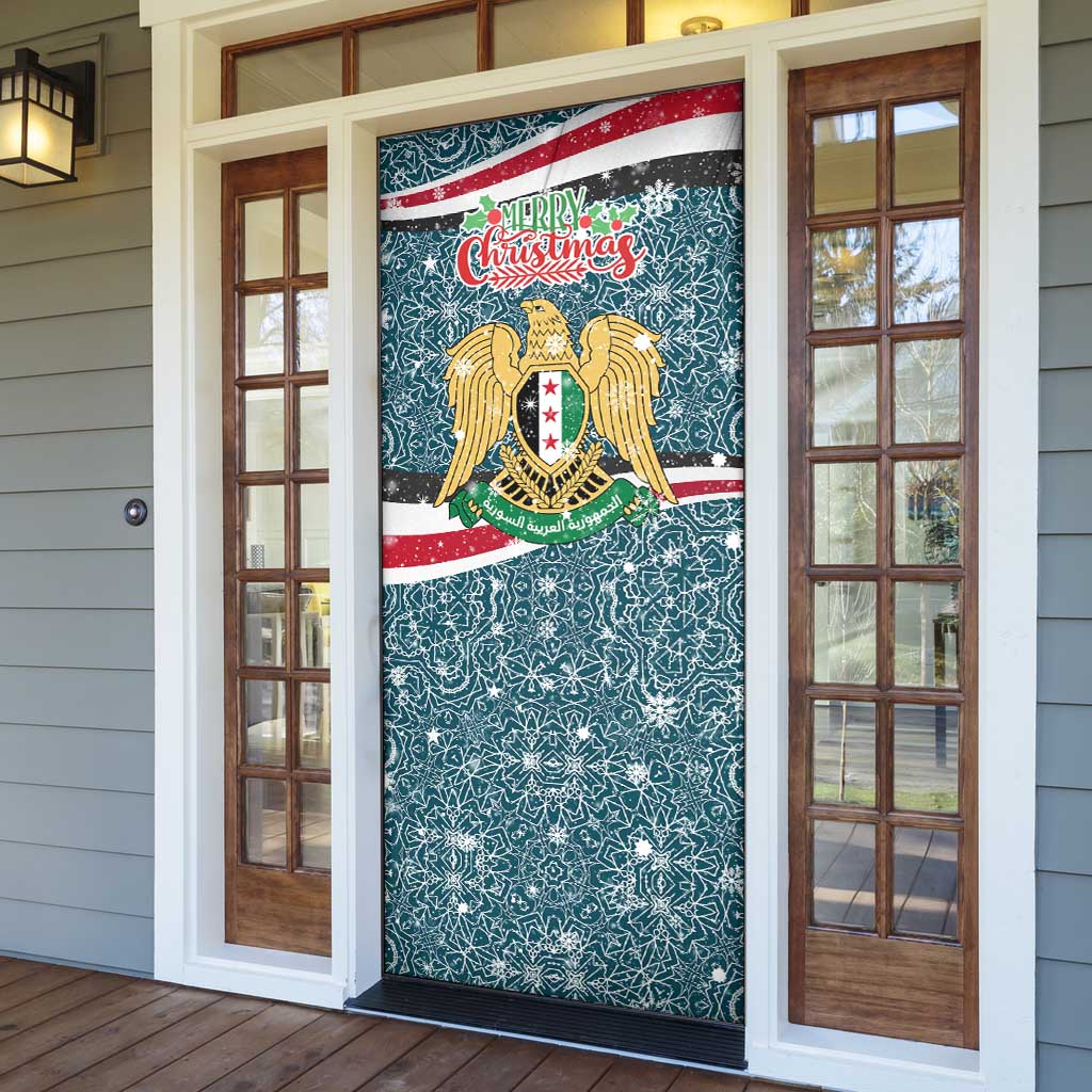Syria Christmas Door Cover with National Flag Motif, Coat of Arms Eagle, and Festive Snowflake Pattern - Wonder Print Shop