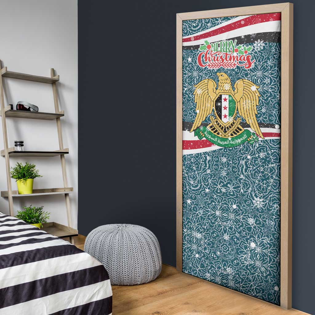 Syria Christmas Door Cover with National Flag Motif, Coat of Arms Eagle, and Festive Snowflake Pattern - Wonder Print Shop