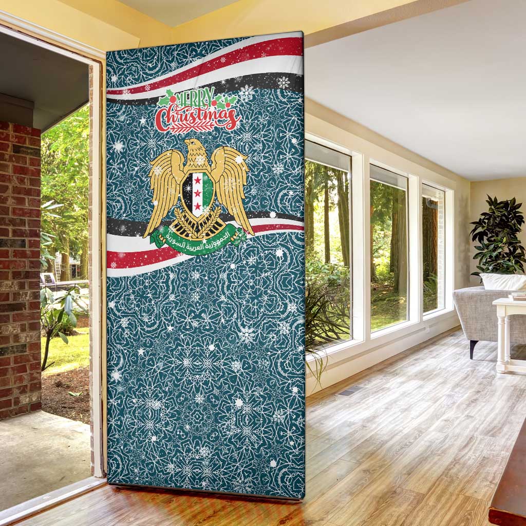 Syria Christmas Door Cover with National Flag Motif, Coat of Arms Eagle, and Festive Snowflake Pattern - Wonder Print Shop