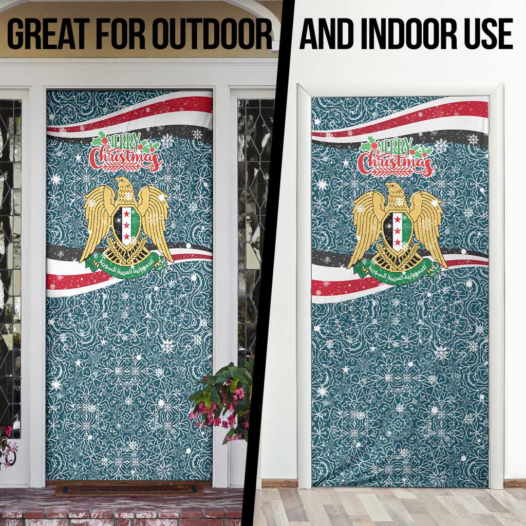 Syria Christmas Door Cover with National Flag Motif, Coat of Arms Eagle, and Festive Snowflake Pattern - Wonder Print Shop