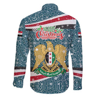 Syria Christmas Family Matching Long Sleeve Bodycon Dress and Hawaiian Shirt with National Flag Motif, Coat of Arms Eagle, and Festive Snowflake Pattern - Wonder Print Shop