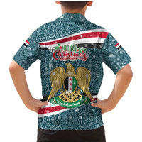 Syria Christmas Family Matching Mermaid Dress and Hawaiian Shirt with National Flag Motif, Coat of Arms Eagle, and Festive Snowflake Pattern - Wonder Print Shop