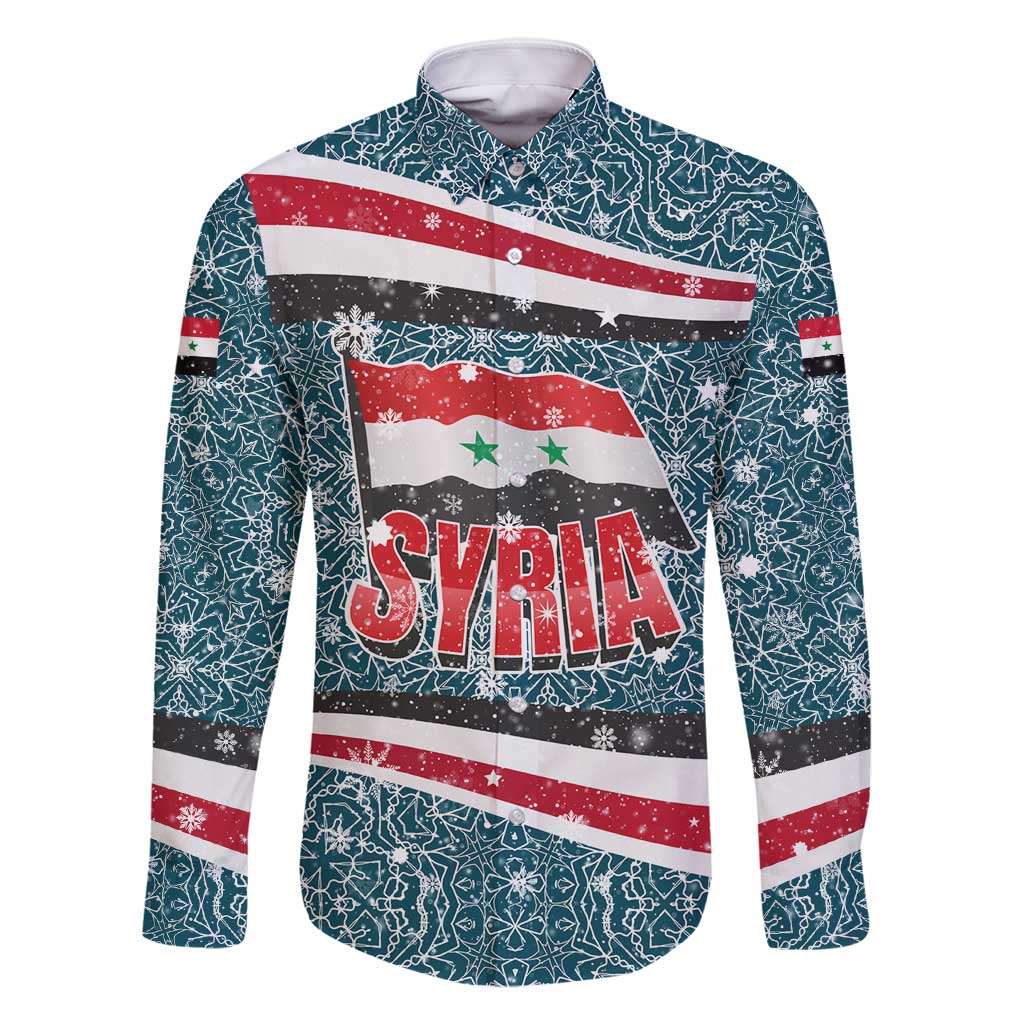 Syria Christmas Family Matching Mermaid Dress and Hawaiian Shirt with National Flag Motif, Coat of Arms Eagle, and Festive Snowflake Pattern - Wonder Print Shop
