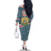 Syria Christmas Family Matching Off The Shoulder Long Sleeve Dress and Hawaiian Shirt with National Flag Motif, Coat of Arms Eagle, and Festive Snowflake Pattern - Wonder Print Shop