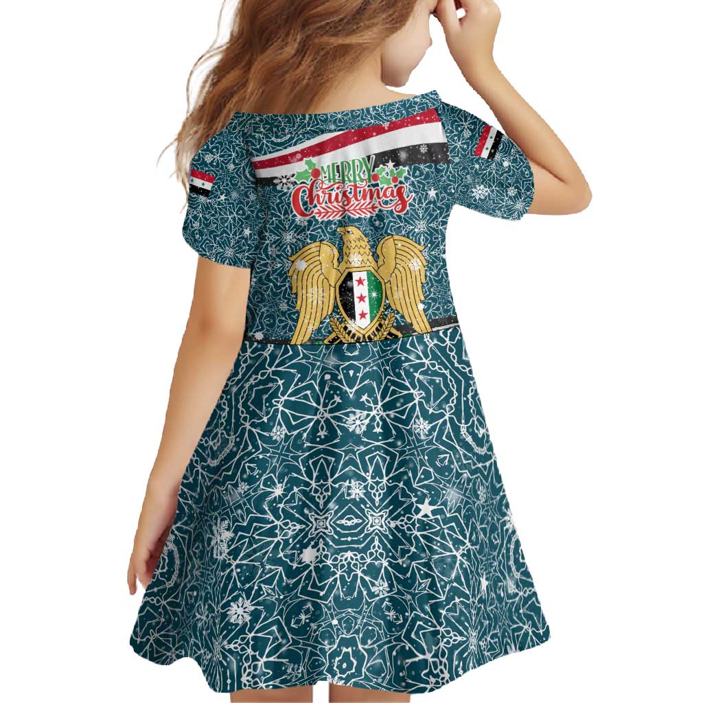 Syria Christmas Family Matching Off Shoulder Maxi Dress and Hawaiian Shirt with National Flag Motif, Coat of Arms Eagle, and Festive Snowflake Pattern - Wonder Print Shop