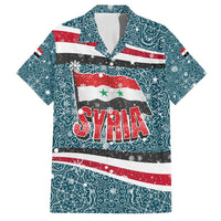 Syria Christmas Family Matching Off Shoulder Short Dress and Hawaiian Shirt with National Flag Motif, Coat of Arms Eagle, and Festive Snowflake Pattern - Wonder Print Shop