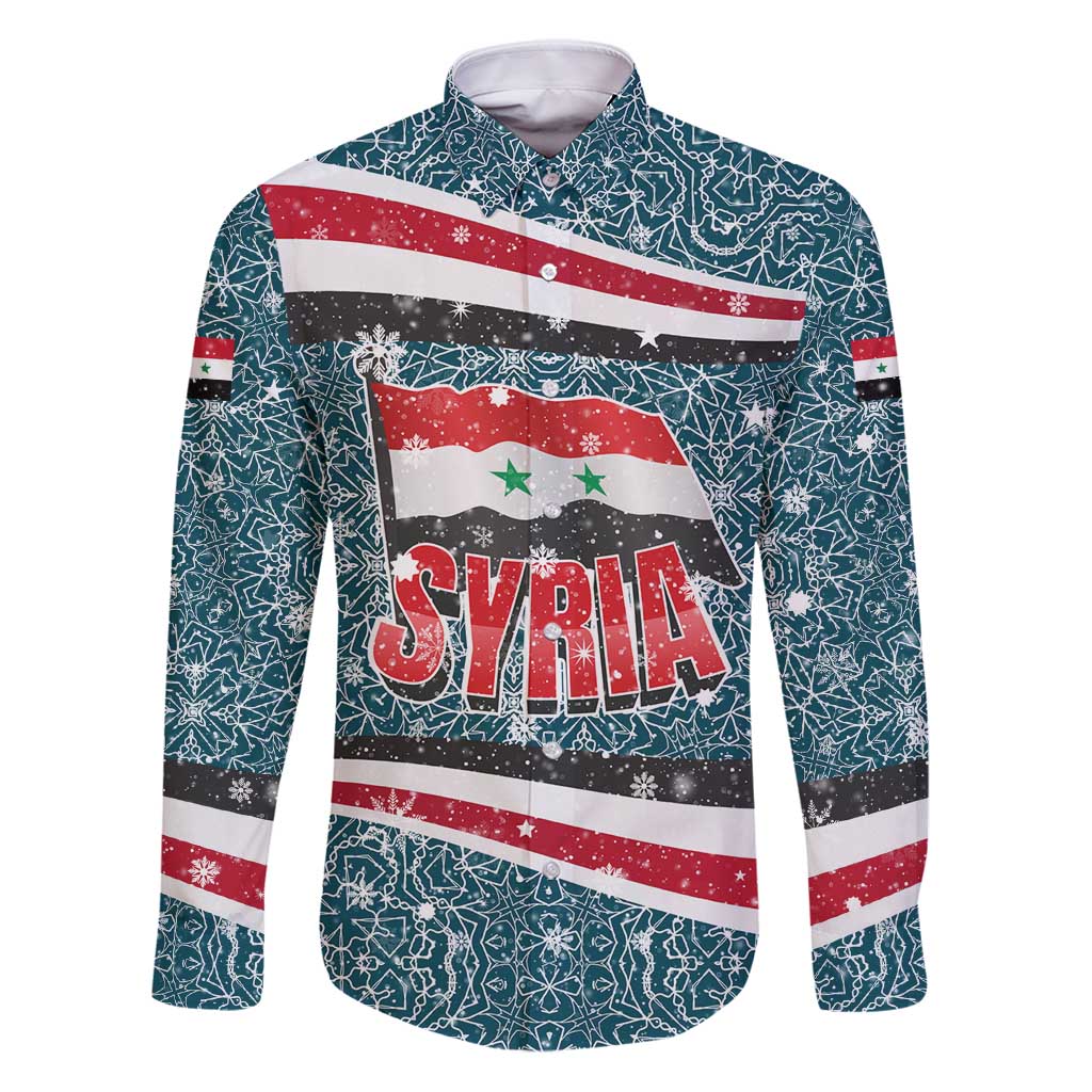 Syria Christmas Family Matching Puletasi and Hawaiian Shirt with National Flag Motif, Coat of Arms Eagle, and Festive Snowflake Pattern - Wonder Print Shop