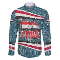 Syria Christmas Family Matching Short Sleeve Bodycon Dress and Hawaiian Shirt with National Flag Motif, Coat of Arms Eagle, and Festive Snowflake Pattern - Wonder Print Shop