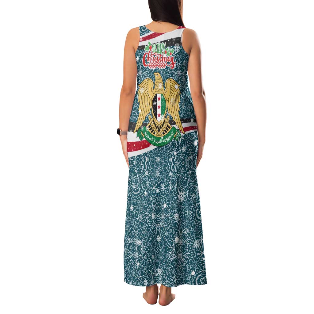 Syria Christmas Family Matching Tank Maxi Dress and Hawaiian Shirt with National Flag Motif, Coat of Arms Eagle, and Festive Snowflake Pattern - Wonder Print Shop