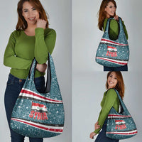 Syria Christmas Grocery Bag with National Flag Motif, Coat of Arms Eagle, and Festive Snowflake Pattern - Wonder Print Shop