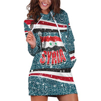 Syria Christmas Hoodie Dress with National Flag Motif, Coat of Arms Eagle, and Festive Snowflake Pattern - Wonder Print Shop