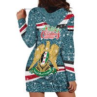 Syria Christmas Hoodie Dress with National Flag Motif, Coat of Arms Eagle, and Festive Snowflake Pattern - Wonder Print Shop