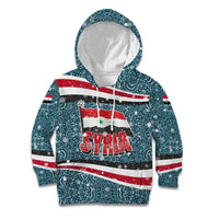 Syria Christmas Kid Hoodie with National Flag Motif, Coat of Arms Eagle, and Festive Snowflake Pattern - Wonder Print Shop