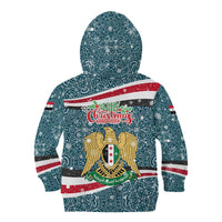 Syria Christmas Kid Hoodie with National Flag Motif, Coat of Arms Eagle, and Festive Snowflake Pattern - Wonder Print Shop