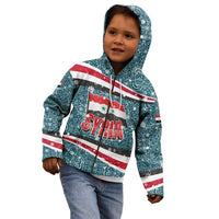 Syria Christmas Kid Hoodie with National Flag Motif, Coat of Arms Eagle, and Festive Snowflake Pattern - Wonder Print Shop
