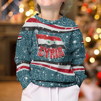 Syria Christmas Kid Ugly Christmas Sweater with National Flag Motif, Coat of Arms Eagle, and Festive Snowflake Pattern - Wonder Print Shop