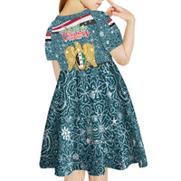 Syria Christmas Kid Short Sleeve Dress with National Flag Motif, Coat of Arms Eagle, and Festive Snowflake Pattern - Wonder Print Shop