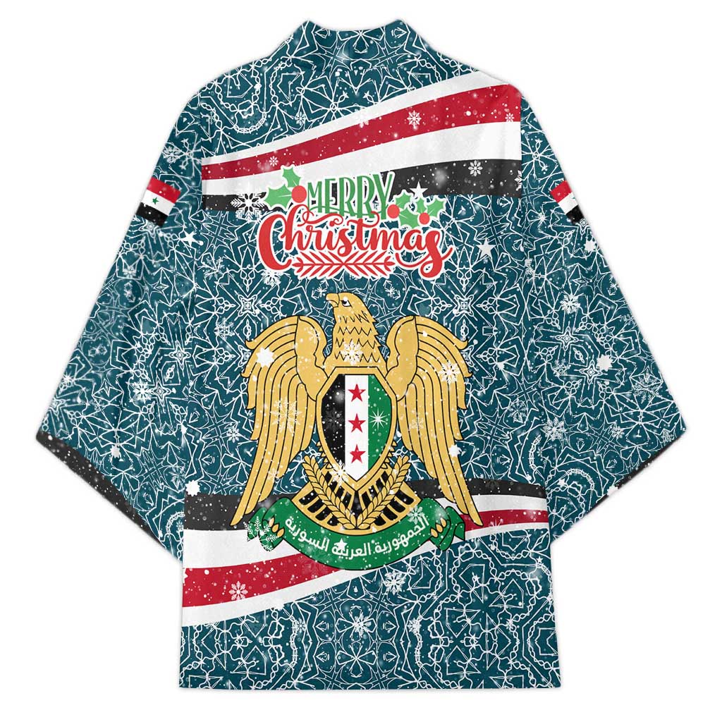 Syria Christmas Kimono with National Flag Motif, Coat of Arms Eagle, and Festive Snowflake Pattern - Wonder Print Shop