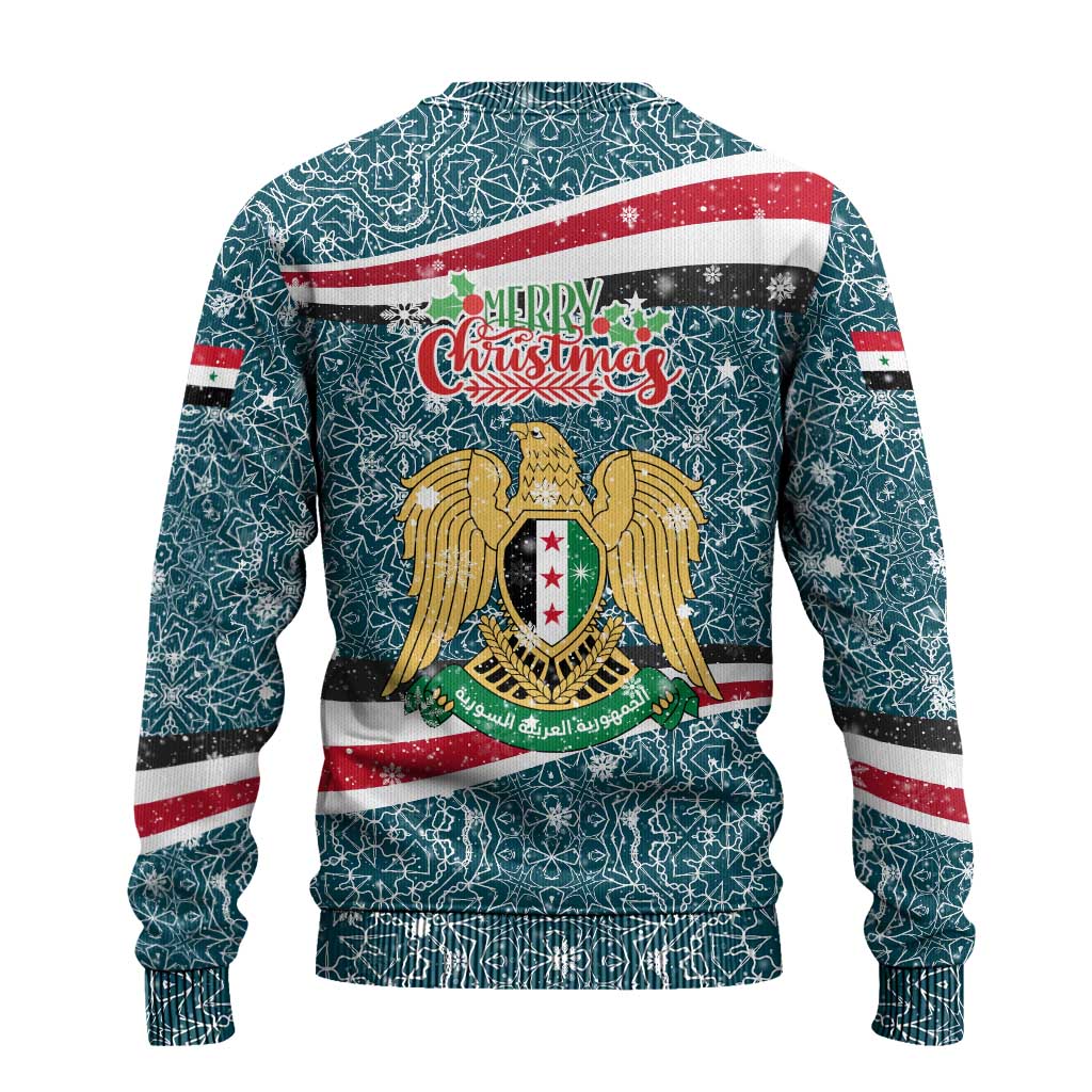 Syria Christmas Ugly Christmas Sweater with National Flag Motif, Coat of Arms Eagle, and Festive Snowflake Pattern - Wonder Print Shop