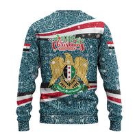 Syria Christmas Ugly Christmas Sweater with National Flag Motif, Coat of Arms Eagle, and Festive Snowflake Pattern - Wonder Print Shop