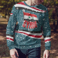 Syria Christmas Ugly Christmas Sweater with National Flag Motif, Coat of Arms Eagle, and Festive Snowflake Pattern - Wonder Print Shop
