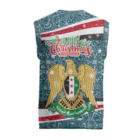 Syria Christmas Knitted V-Neck Vest with National Flag Motif, Coat of Arms Eagle, and Festive Snowflake Pattern - Wonder Print Shop